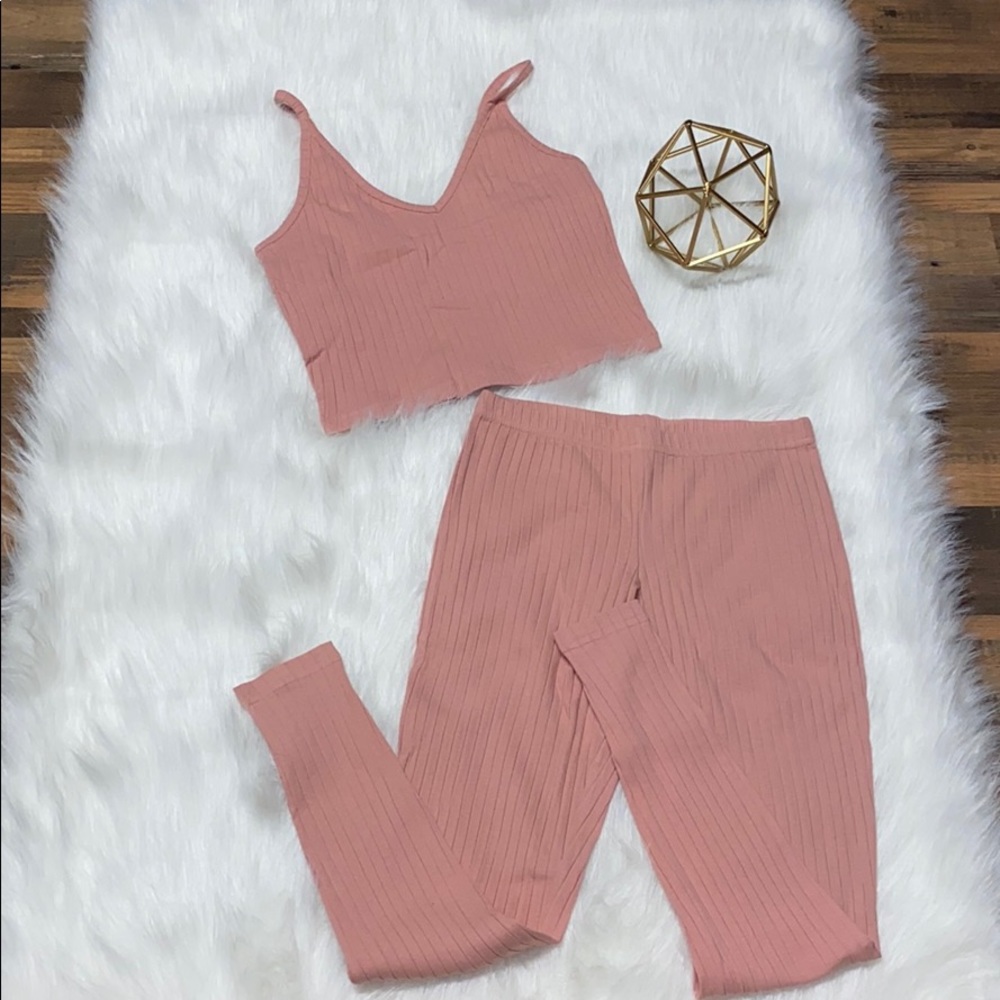 Muave Ribbed Crop Top & Leggings Set